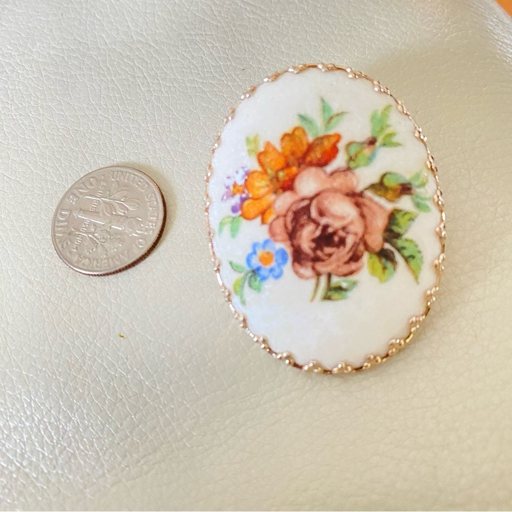 Vintage West German sugar coated floral brooch and earrings prong set.